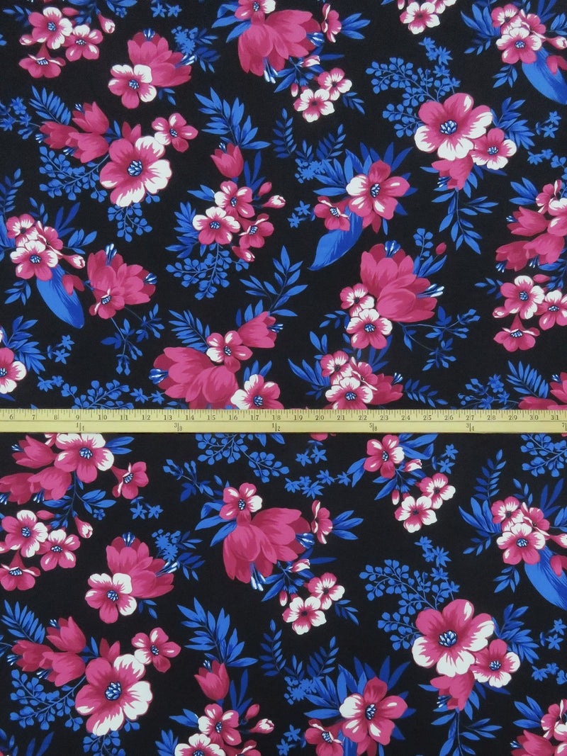 Raspberry Pink/Dark Lapis Blue/Black/Multi Polyester/Lycra Floral Print ITY Knit - NY Designer - 58W
