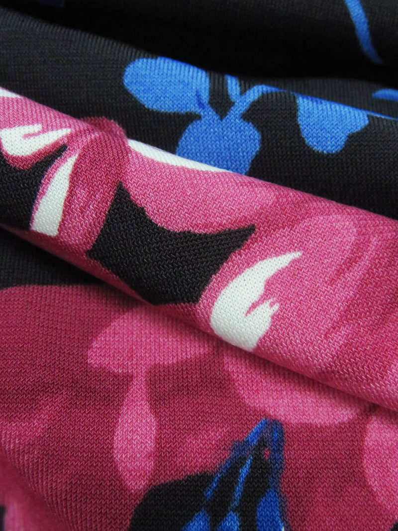 Raspberry Pink/Dark Lapis Blue/Black/Multi Polyester/Lycra Floral Print ITY Knit - NY Designer - 58W