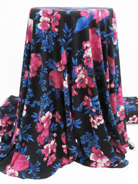 Raspberry Pink/Dark Lapis Blue/Black/Multi Polyester/Lycra Floral Print ITY Knit - NY Designer - 58W
