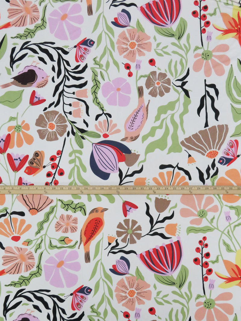 Off White/Aloe Green/Mocha Mousse/Multi Polyester/Lycra Flora And Fauna Print ITY Knit - NY Designer - 58W