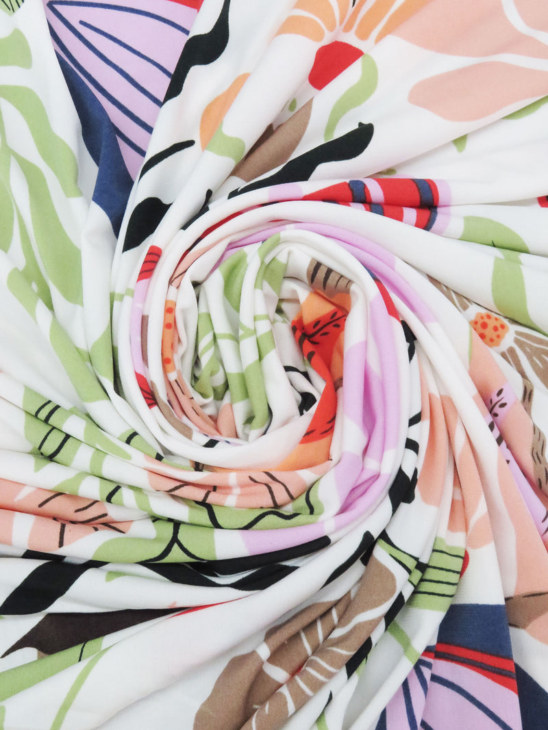 Off White/Aloe Green/Mocha Mousse/Multi Polyester/Lycra Flora And Fauna Print ITY Knit - NY Designer - 58W