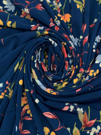 Dark Lapis Blue/Mellow Apricot/Berry Red/Multi Polyester/Lycra Floral Print ITY Knit - NY Designer - 58W