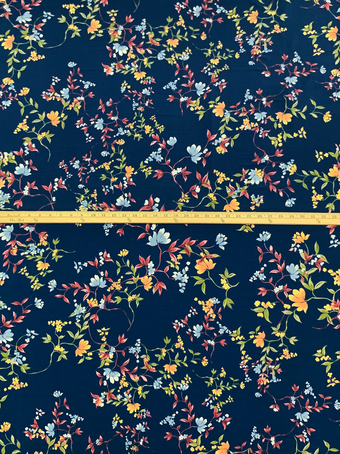 Dark Lapis Blue/Mellow Apricot/Berry Red/Multi Polyester/Lycra Floral Print ITY Knit - NY Designer - 58W