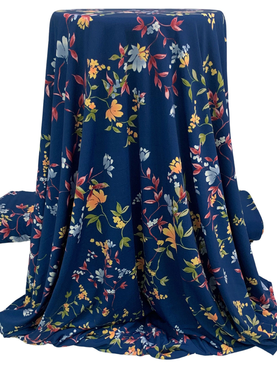Dark Lapis Blue/Mellow Apricot/Berry Red/Multi Polyester/Lycra Floral Print ITY Knit - NY Designer - 58W