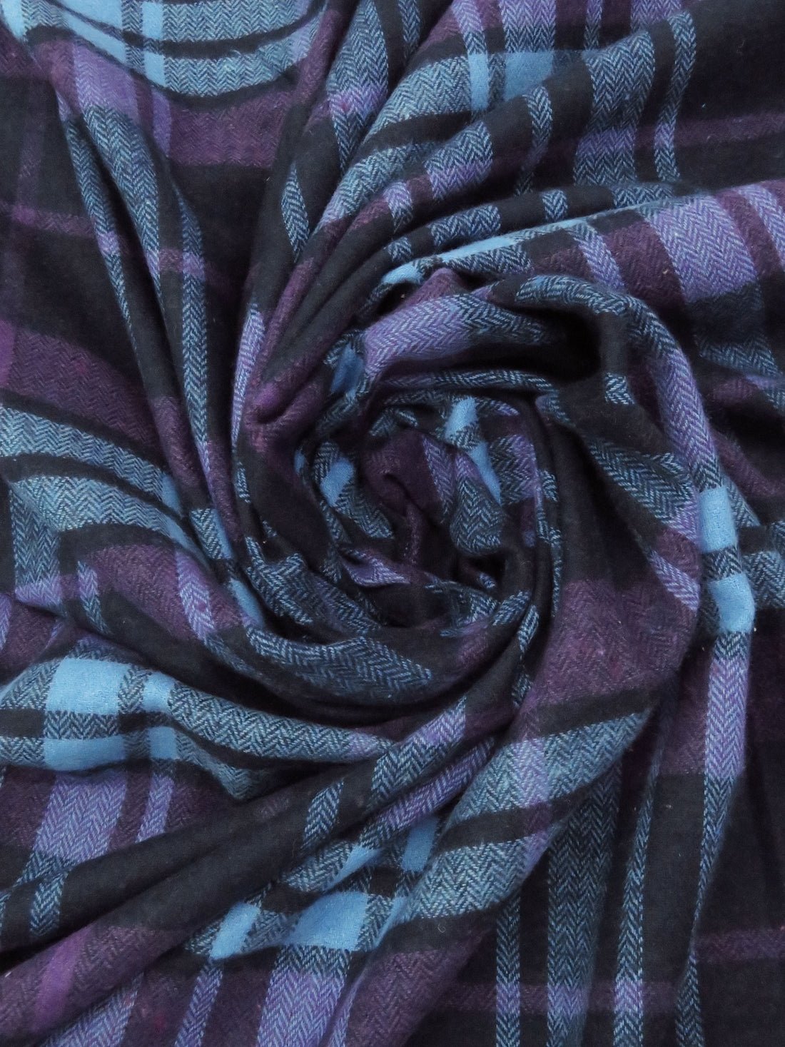 Byzantium Purple/Muted Midnight Navy/Moonstone Blue 100% Cotton Large Plaid Weave Flannel Shirting 56W