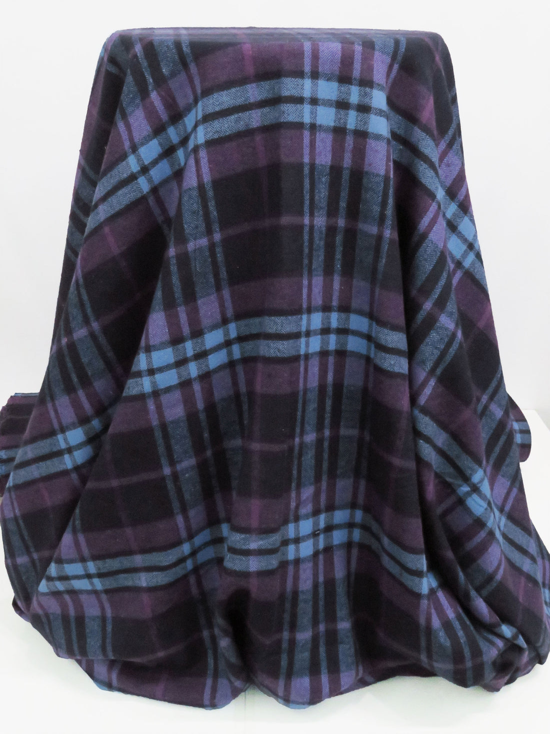 Byzantium Purple/Muted Midnight Navy/Moonstone Blue 100% Cotton Large Plaid Weave Flannel Shirting 56W