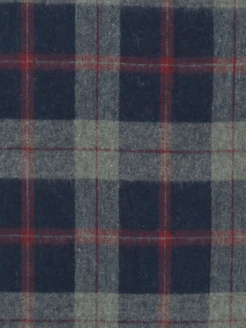 Navy Blue/Wolf Gray/Burgundy 100% Cotton Plaid Weave Flannel Shirting 52W