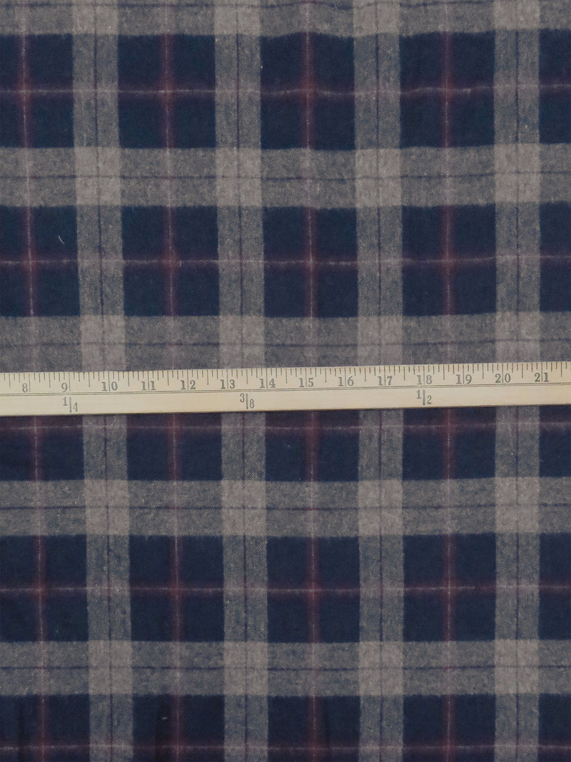 Navy Blue/Wolf Gray/Burgundy 100% Cotton Plaid Weave Flannel Shirting 52W