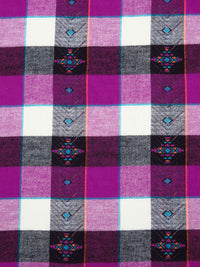 Rich Purple/Tangerine/Off-White/Multi 100% Cotton Plaid Tribal Weave Yarn-Dyed Flannel Shirting 51W