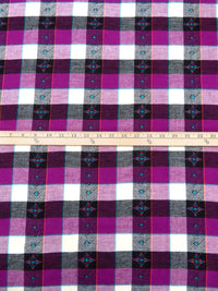 Rich Purple/Tangerine/Off-White/Multi 100% Cotton Plaid Tribal Weave Yarn-Dyed Flannel Shirting 51W