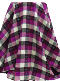 Rich Purple/Tangerine/Off-White/Multi 100% Cotton Plaid Tribal Weave Yarn-Dyed Flannel Shirting 51W