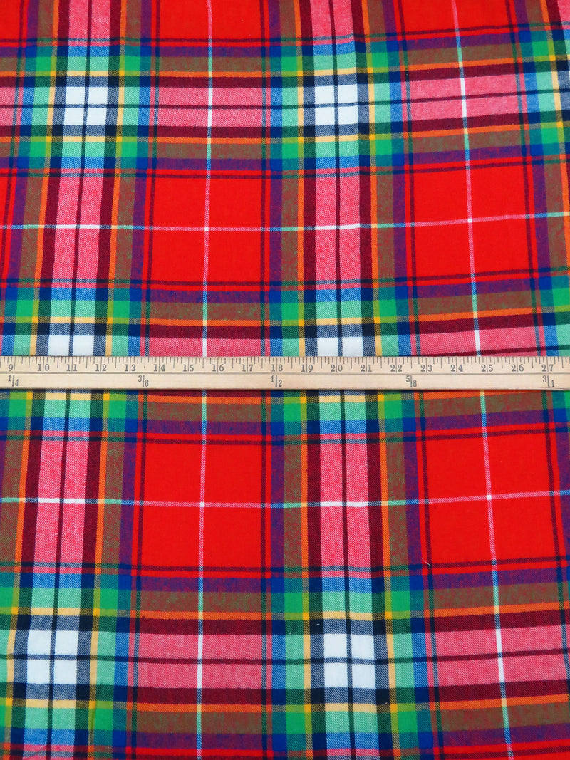Maximum Red/Vine Green/Dark Navy/Multi 100% Cotton Plaid Weave Flannel Shirting 60W