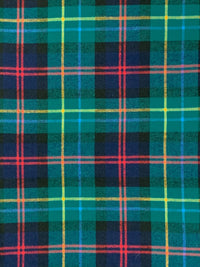 Teal Green/Maize/Coral Red/Navy 100% Cotton Plaid Weave Yarn-Dyed Flannel Shirting 62W