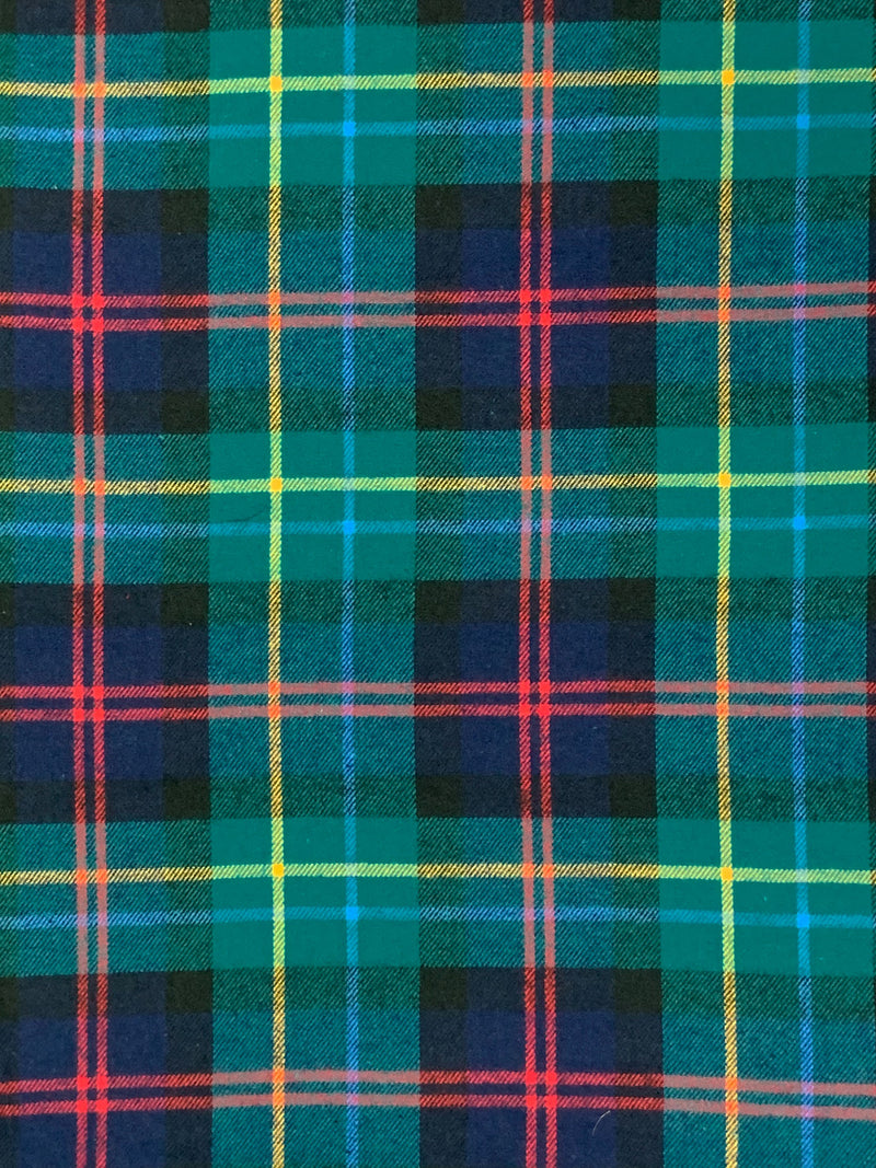 Teal Green/Maize/Coral Red/Navy 100% Cotton Plaid Weave Yarn-Dyed Flannel Shirting 62W