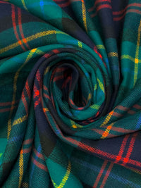 Teal Green/Maize/Coral Red/Navy 100% Cotton Plaid Weave Yarn-Dyed Flannel Shirting 62W