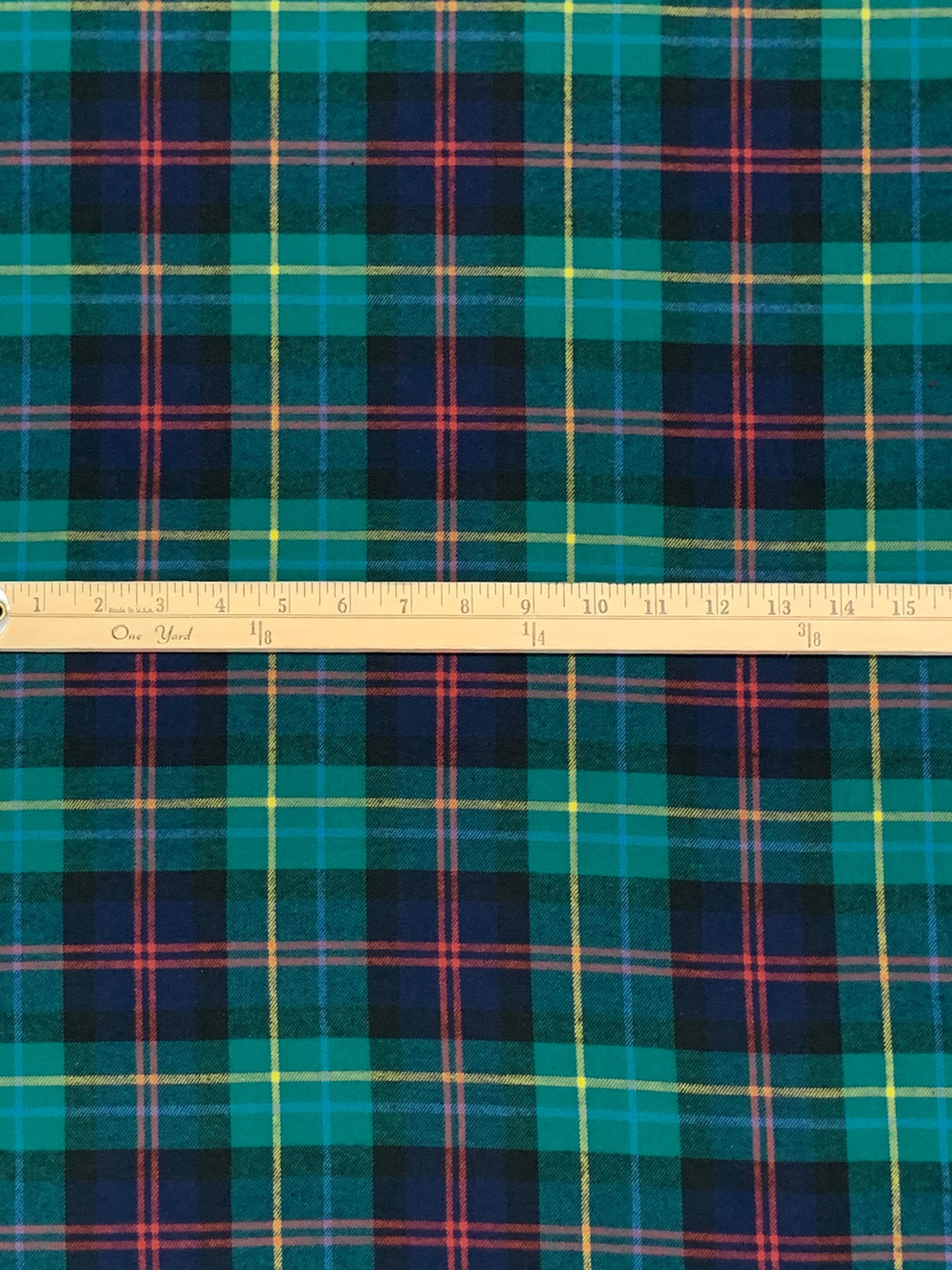 Teal Green/Maize/Coral Red/Navy 100% Cotton Plaid Weave Yarn-Dyed Flannel Shirting 62W