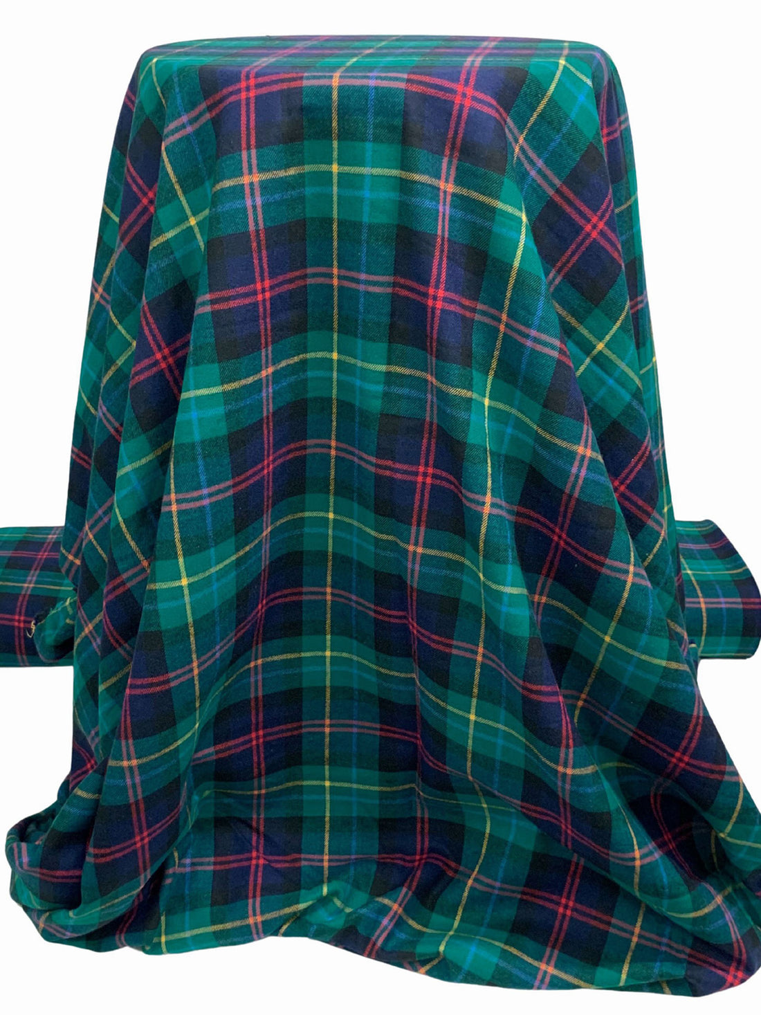 Teal Green/Maize/Coral Red/Navy 100% Cotton Plaid Weave Yarn-Dyed Flannel Shirting 62W
