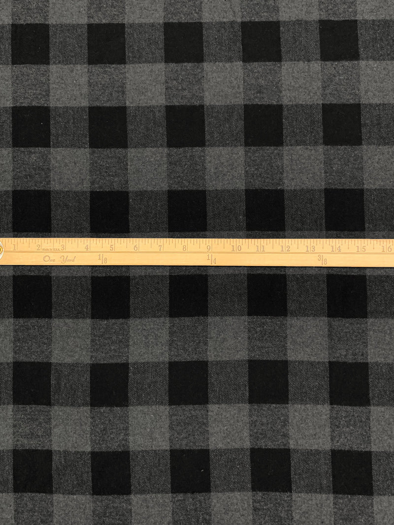 Dim Gray/Black 100% Cotton Plaid Weave Yarn-Dyed Flannel Shirting 62W