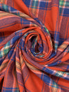 Sunset Orange/Dark Cerulean/White 100% Cotton Plaid Weave Yarn-Dyed Flannel Shirting 58W