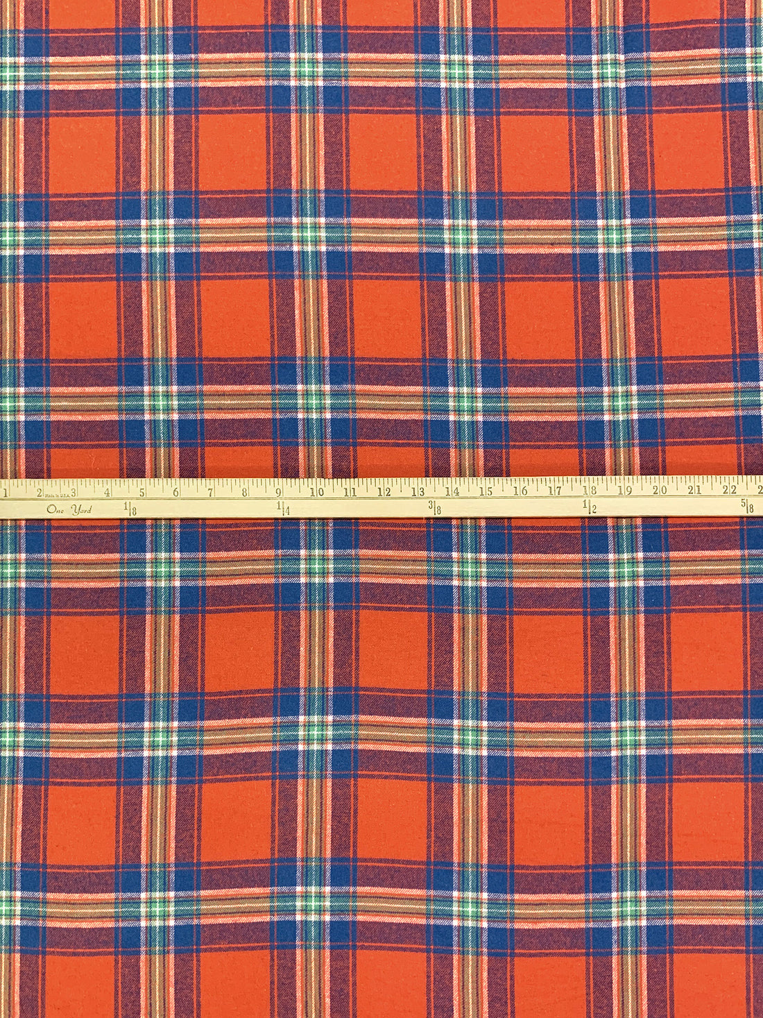 Sunset Orange/Dark Cerulean/White 100% Cotton Plaid Weave Yarn-Dyed Flannel Shirting 58W