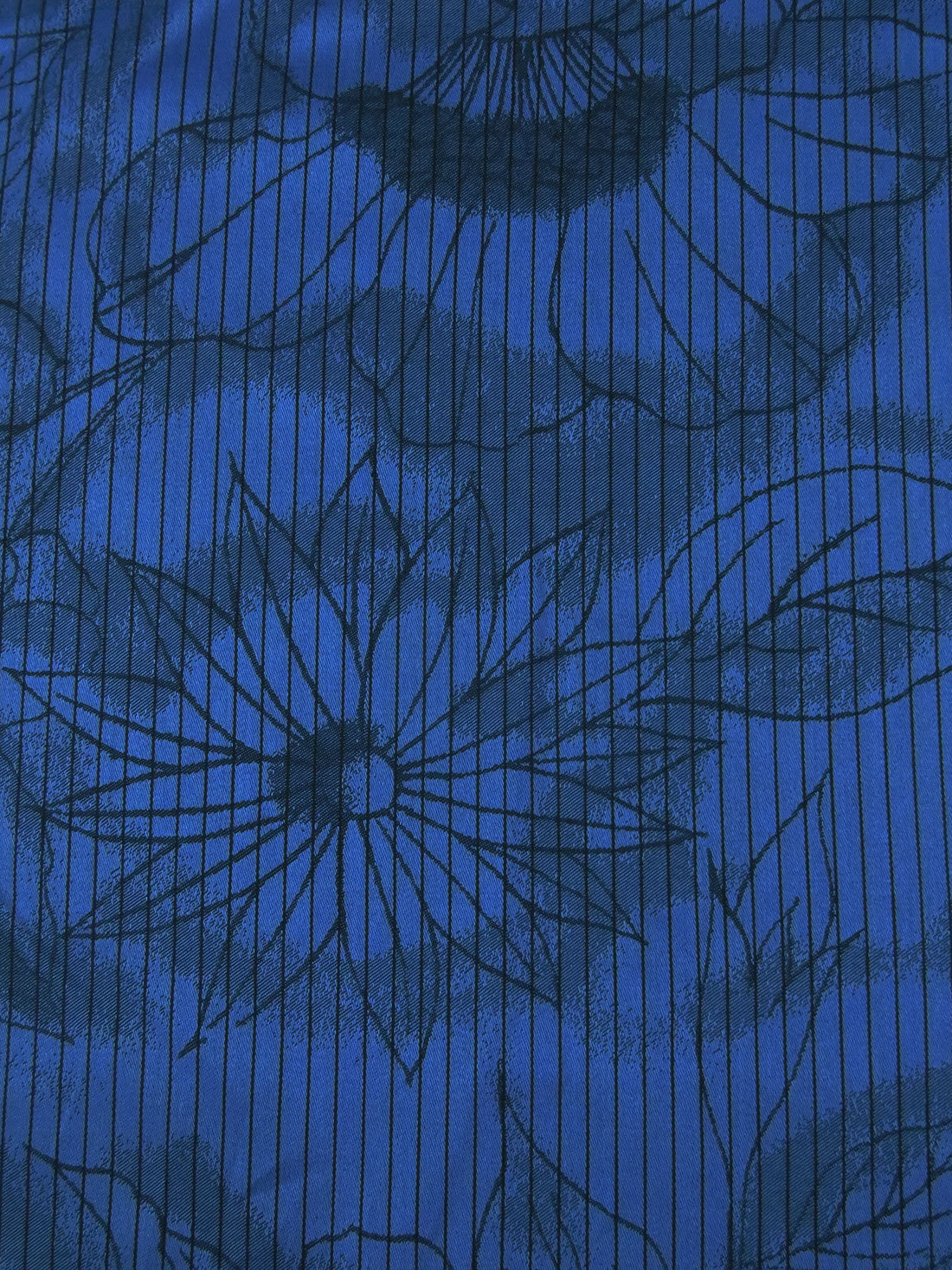 Dark Cornflower Blue/Black 100% Cotton Large Floral Stripe Weave Jacquard Shirting 58W
