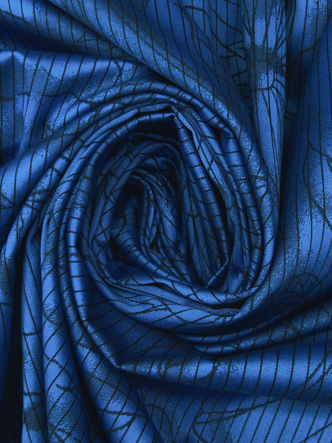 Dark Cornflower Blue/Black 100% Cotton Large Floral Stripe Weave Jacquard Shirting 58W