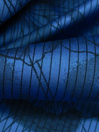 Dark Cornflower Blue/Black 100% Cotton Large Floral Stripe Weave Jacquard Shirting 58W