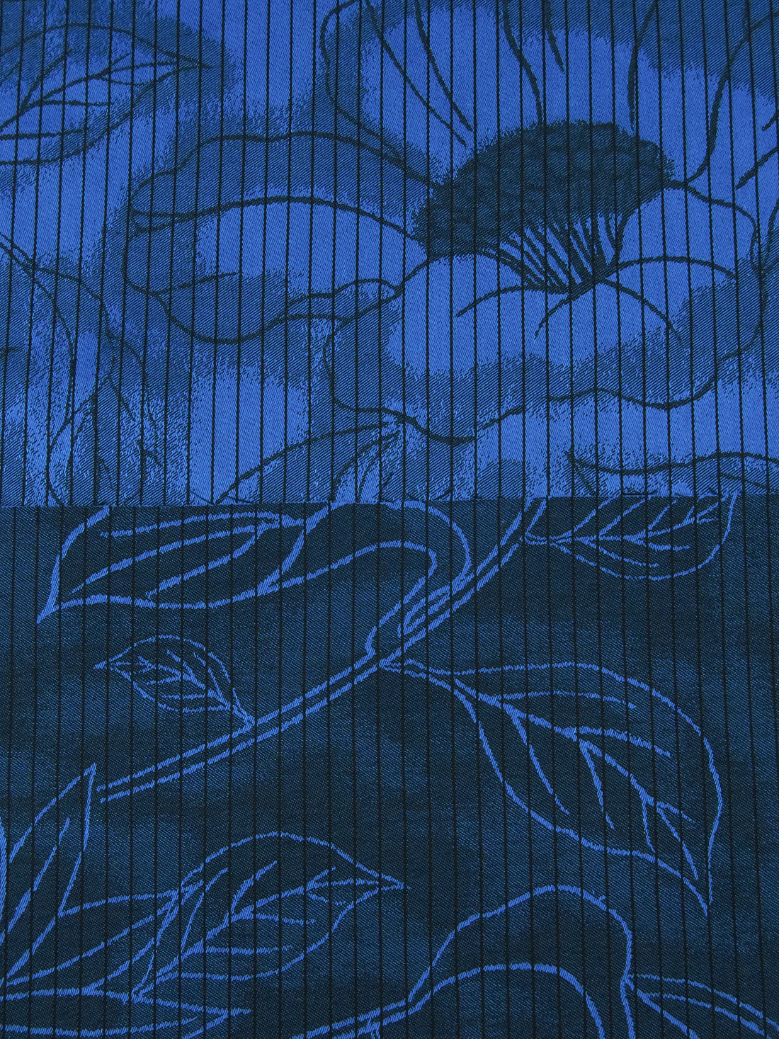 Dark Cornflower Blue/Black 100% Cotton Large Floral Stripe Weave Jacquard Shirting 58W