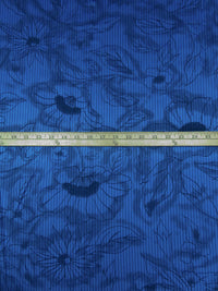 Dark Cornflower Blue/Black 100% Cotton Large Floral Stripe Weave Jacquard Shirting 58W