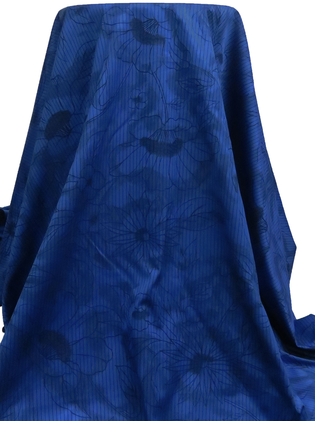 Dark Cornflower Blue/Black 100% Cotton Large Floral Stripe Weave Jacquard Shirting 58W