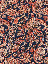 Navy/Copper Red/Multi 100% Cotton Paisley Floral Print Poplin Shirting 56W