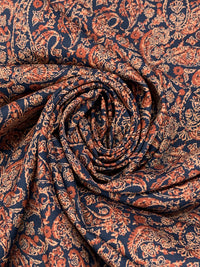 Navy/Copper Red/Multi 100% Cotton Paisley Floral Print Poplin Shirting 56W