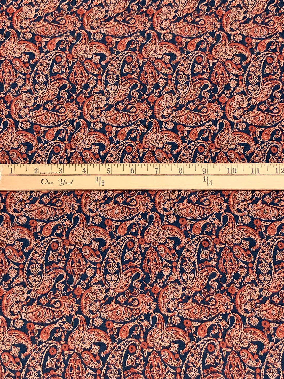 Navy/Copper Red/Multi 100% Cotton Paisley Floral Print Poplin Shirting 56W