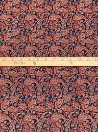 Navy/Copper Red/Multi 100% Cotton Paisley Floral Print Poplin Shirting 56W