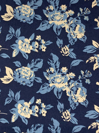 Dark Navy/Antique Ivory/Shadow Blue Cotton/Lycra Floral Print Poplin Shirting 55W