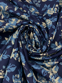 Dark Navy/Antique Ivory/Shadow Blue Cotton/Lycra Floral Print Poplin Shirting 55W