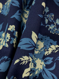 Dark Navy/Antique Ivory/Shadow Blue Cotton/Lycra Floral Print Poplin Shirting 55W