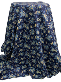 Dark Navy/Antique Ivory/Shadow Blue Cotton/Lycra Floral Print Poplin Shirting 55W