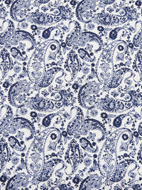 White/Dark Navy/Muted Cornflower Blue 100% Cotton Ornate Paisley Print Poplin Shirting 57W