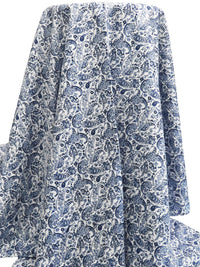 White/Dark Navy/Muted Cornflower Blue 100% Cotton Ornate Paisley Print Poplin Shirting 57W