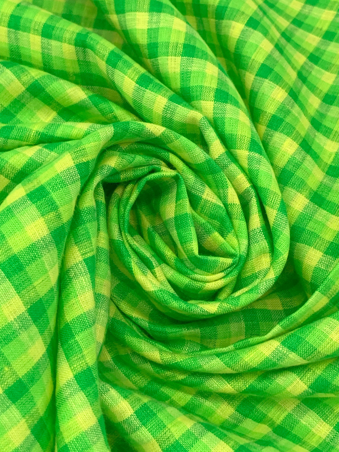 Forest Green/French Lime/Laser Lemon 100% Linen Yarn-Dyed Plaid Shirt Weight Woven 56W