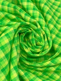 Forest Green/French Lime/Laser Lemon 100% Linen Yarn-Dyed Plaid Shirt Weight Woven 56W
