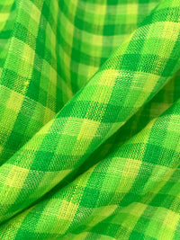Forest Green/French Lime/Laser Lemon 100% Linen Yarn-Dyed Plaid Shirt Weight Woven 56W