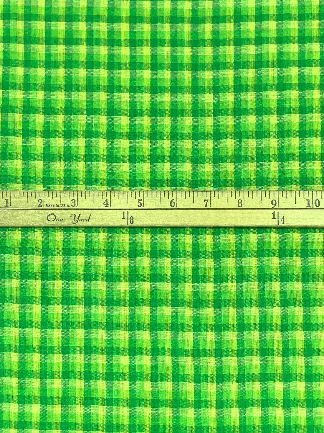Forest Green/French Lime/Laser Lemon 100% Linen Yarn-Dyed Plaid Shirt Weight Woven 56W