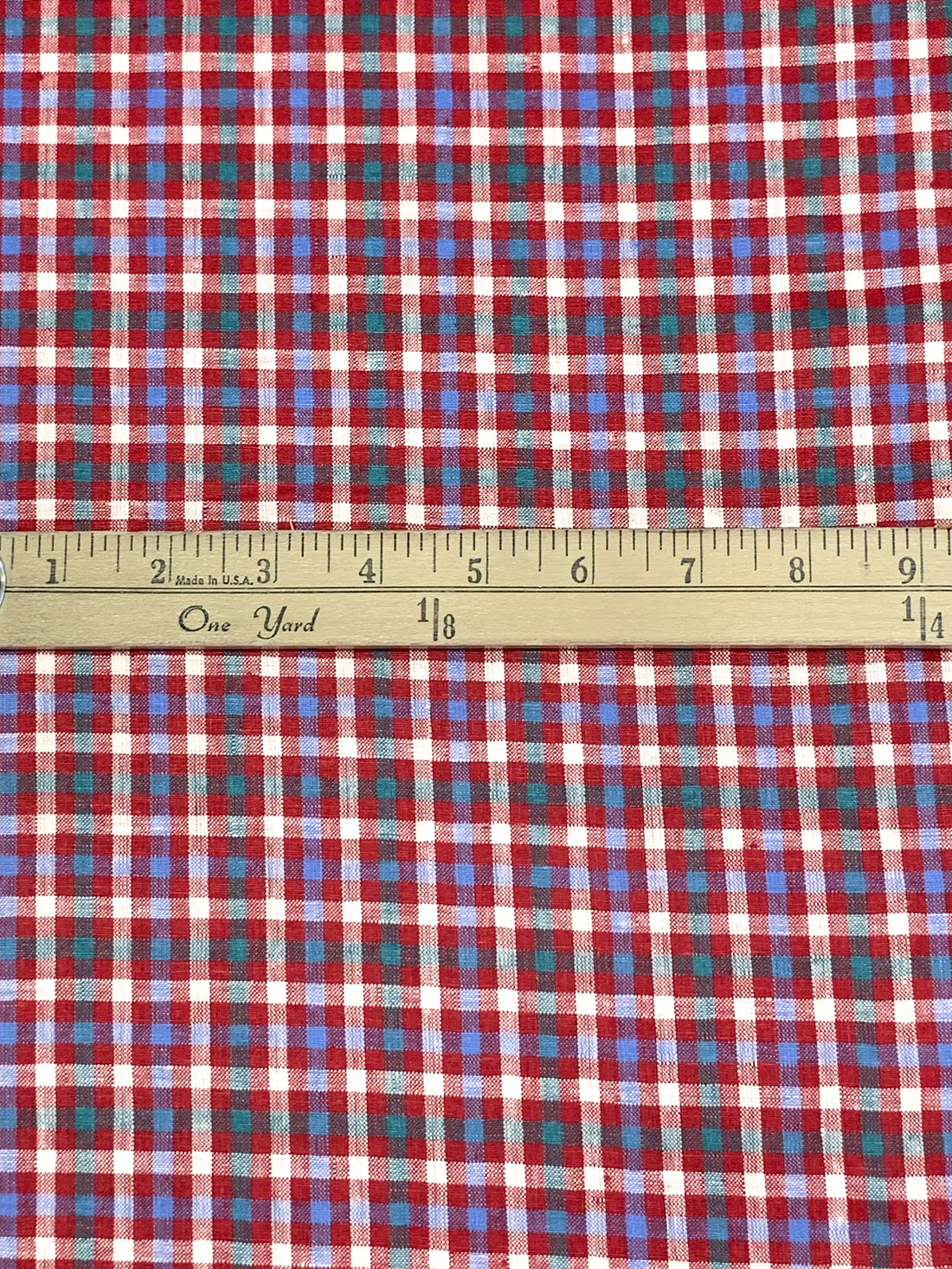 Pure Crimson/Cornflower Blue/White 100% Linen Yarn-Dyed Plaid Shirt Weight Woven 56W