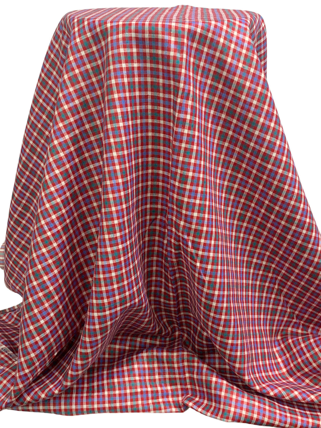 Pure Crimson/Cornflower Blue/White 100% Linen Yarn-Dyed Plaid Shirt Weight Woven 56W
