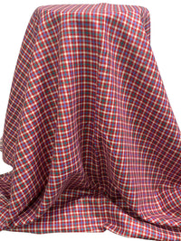 Pure Crimson/Cornflower Blue/White 100% Linen Yarn-Dyed Plaid Shirt Weight Woven 56W