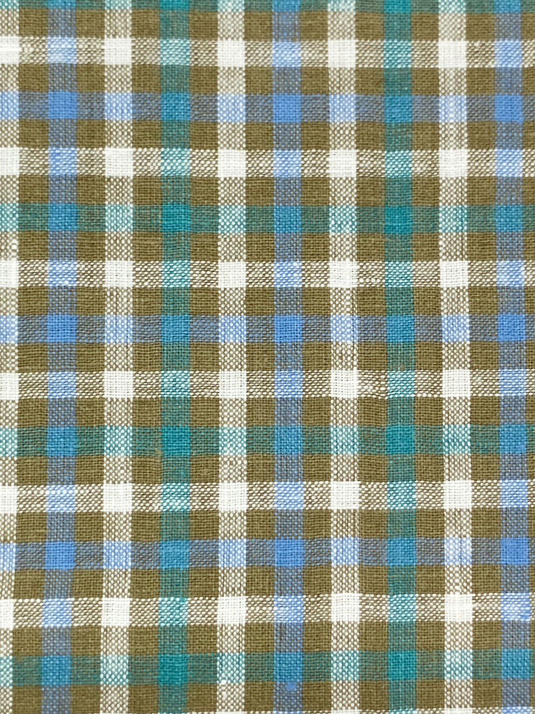 Mustard Green/Steel Blue/White 100% Linen Yarn-Dyed Plaid Shirt Weight Woven 56W