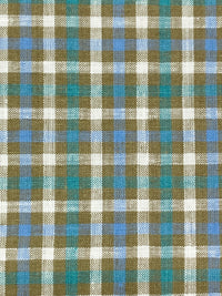 Mustard Green/Steel Blue/White 100% Linen Yarn-Dyed Plaid Shirt Weight Woven 56W