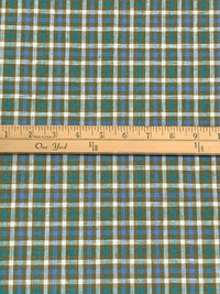 Mustard Green/Steel Blue/White 100% Linen Yarn-Dyed Plaid Shirt Weight Woven 56W